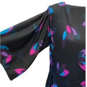 Vintage Dress XL 18 1X Plus 60s 70s Boho Semi Sheer Elastic Waist Pleated RARE